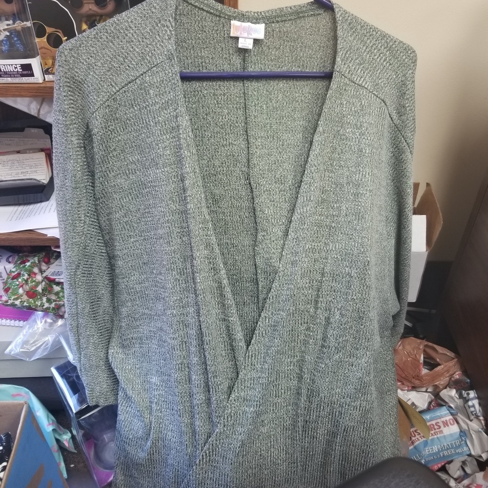 Lularoe green gray  sweater Lindsey large nwt